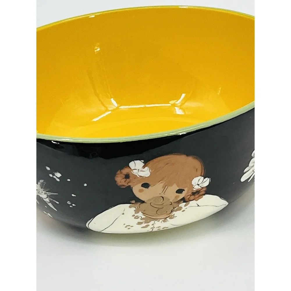 Vintage Hand Painted Ceramic Bowl Images of Women and Girls 9 Inch Diameter